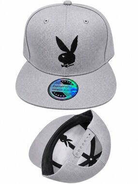Grey playboy Snapback Hat with Black Bunny Logo playboy hat new playboy bunny